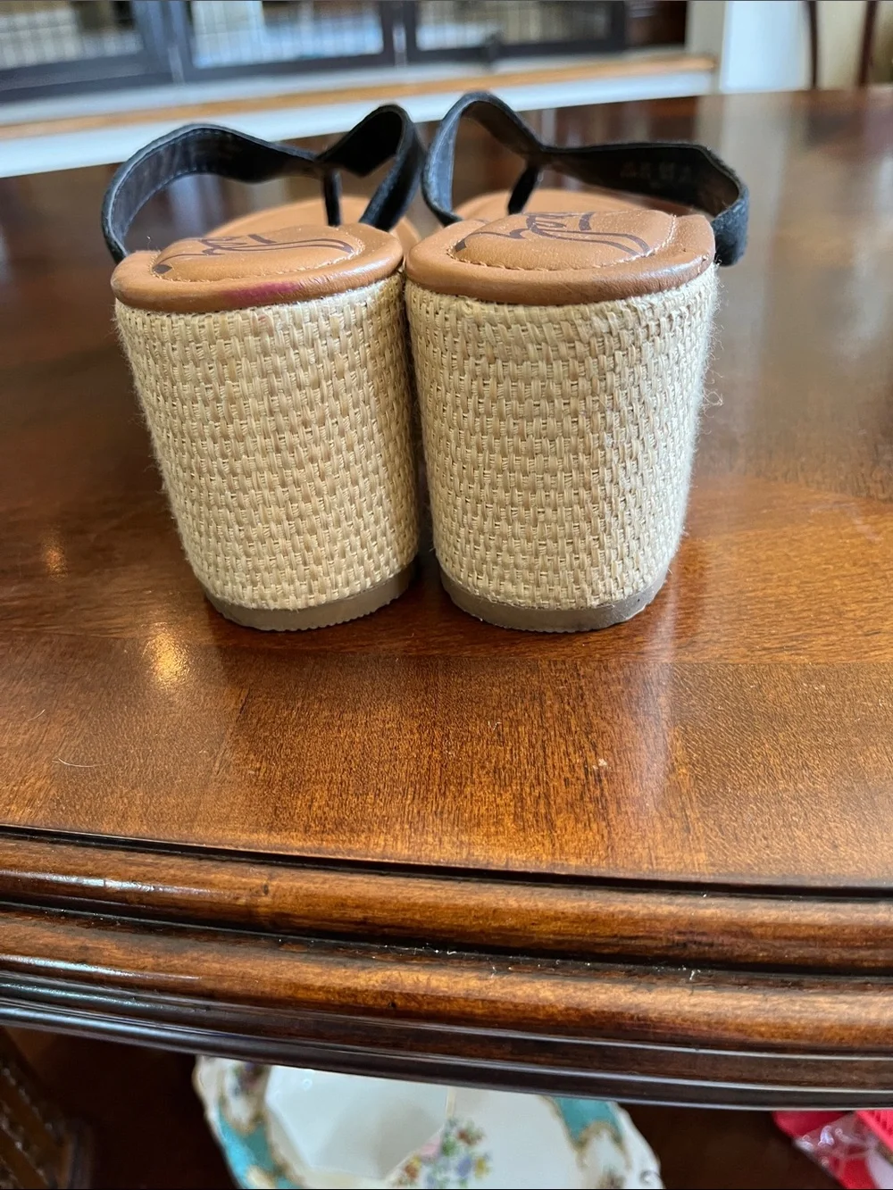 Zodiac Black and Tan Espadrille Wedge Thong